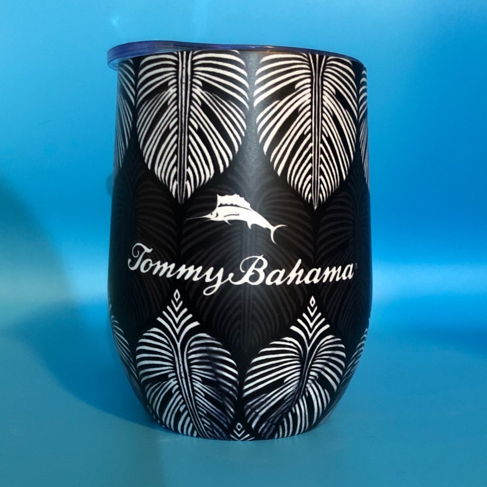 Tommy Bahama Black and White Leaf Tumbler
